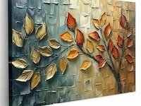 Canvas schilderij - bladeren aan tak 120x80 cm. - afbeelding 3 van  4