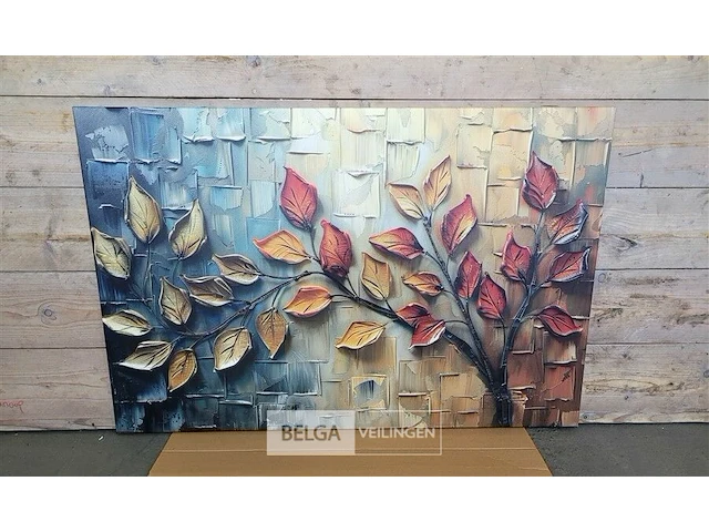 Canvas schilderij - bladeren aan tak 120x80 cm. - afbeelding 4 van  4