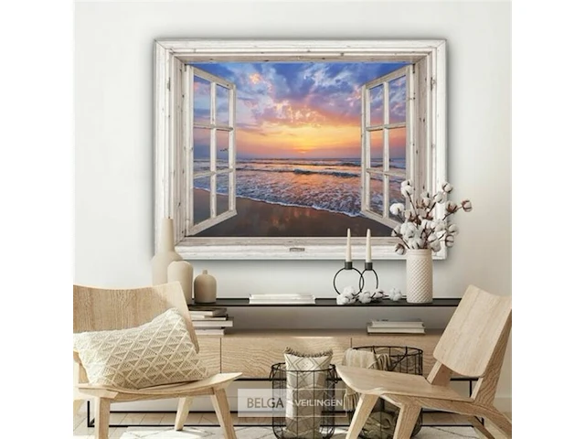Canvas schilderij - doorkijkraam zee 120x80 cm. - afbeelding 1 van  4