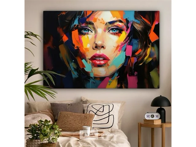 Canvas schilderij - kleurrijk gezicht 120x80 cm. - afbeelding 2 van  4