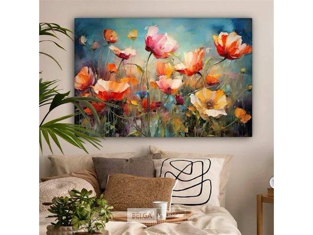 Canvas schilderij - kleurrijke bloemen 120x80 cm. - afbeelding 2 van  4