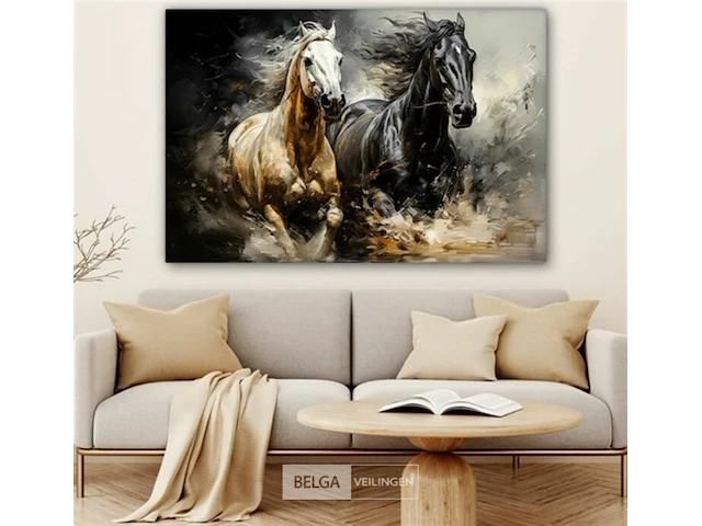 Canvas schilderij - paard zwart/wit 140x90 cm. - afbeelding 1 van  4