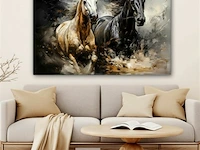 Canvas schilderij - paard zwart/wit 140x90 cm.