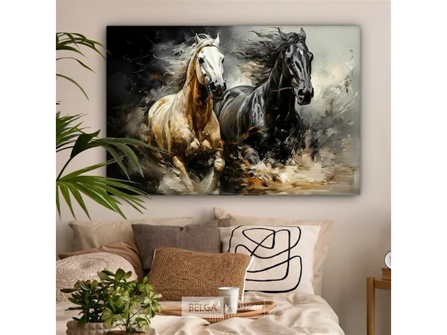 Canvas schilderij - paard zwart/wit 140x90 cm. - afbeelding 2 van  4