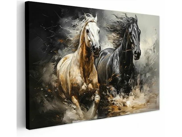 Canvas schilderij - paard zwart/wit 140x90 cm. - afbeelding 3 van  4
