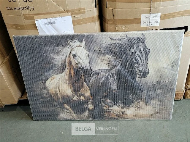 Canvas schilderij - paard zwart/wit 140x90 cm. - afbeelding 4 van  4