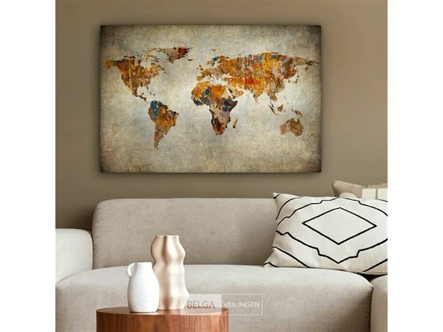 Canvas schilderij - wereldkaart 140x90 cm. - afbeelding 1 van  4