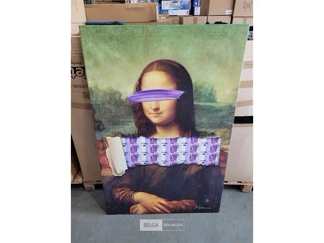 Canvas schilderij mona lisa / eurobiljet 150x100cm. - afbeelding 1 van  1