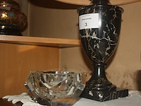 Carrara marmeren leeslamp met kap, kristallen asbak - afbeelding 4 van  4