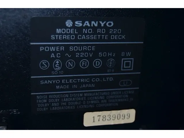 Casettespeler sanyo rd220 , tuner sanyo jt220l - afbeelding 7 van  9
