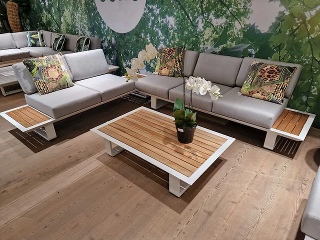 Castle-line donya alu lounge hoekset wit met teak zijtafels - afbeelding 1 van  11