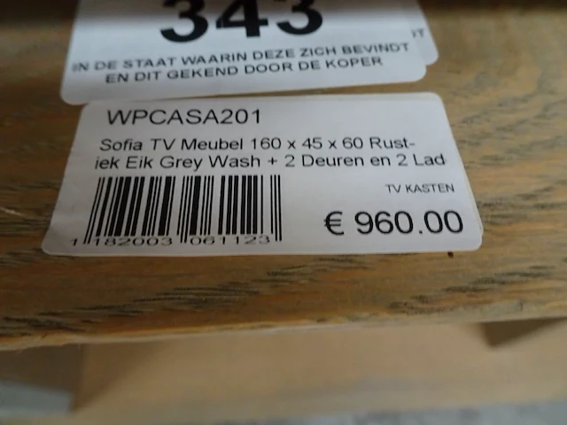 Castle tv meubel eik gekleurd / grey wash 160 x 45 x 60h - afbeelding 4 van  4
