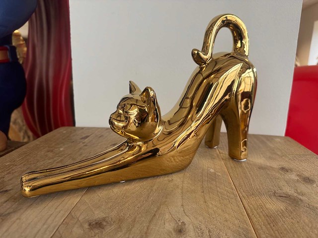 Cat chrome gold h23cm x l33cm - afbeelding 1 van  2