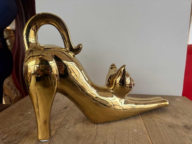 Cat chrome gold h23cm x l33cm - afbeelding 2 van  2