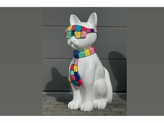 Cat / kat met bril h120cm white multi - afbeelding 1 van  4