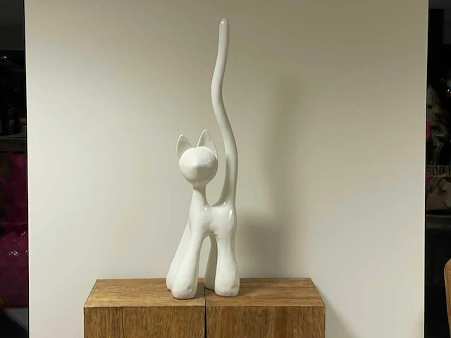 Cat / kat met lange staart h100 white - afbeelding 1 van  1