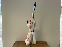 Cat / kat met lange staart h100cm wit trash - afbeelding 1 van  1