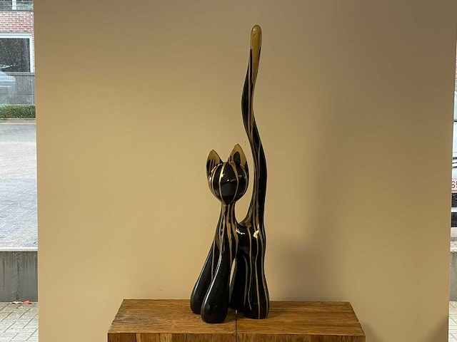 Cat / kat met lange staart h100cm zwart trash goud - afbeelding 1 van  2