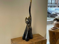 Cat / kat met lange staart h100cm zwart trash goud - afbeelding 2 van  2