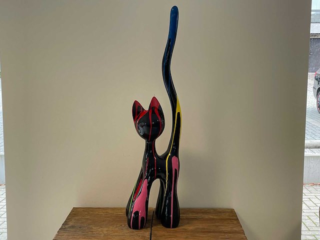 Cat / kat met lange staart h100cm zwart trash - afbeelding 1 van  1