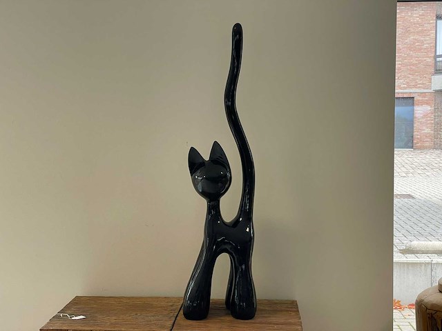 Cat / kat met lange staart h100cm zwart - afbeelding 2 van  2