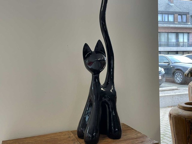 Cat / kat met lange staart h100cm zwart - afbeelding 1 van  2