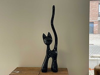 Cat / kat met lange staart h100cm zwart - afbeelding 2 van  2