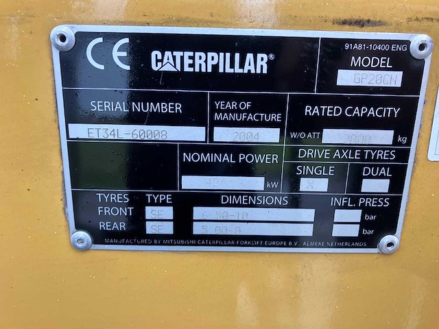 Caterpillar gp20cn vorkheftruck - afbeelding 13 van  37