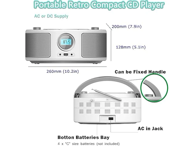 Cd-boombox bt wit - afbeelding 3 van  6