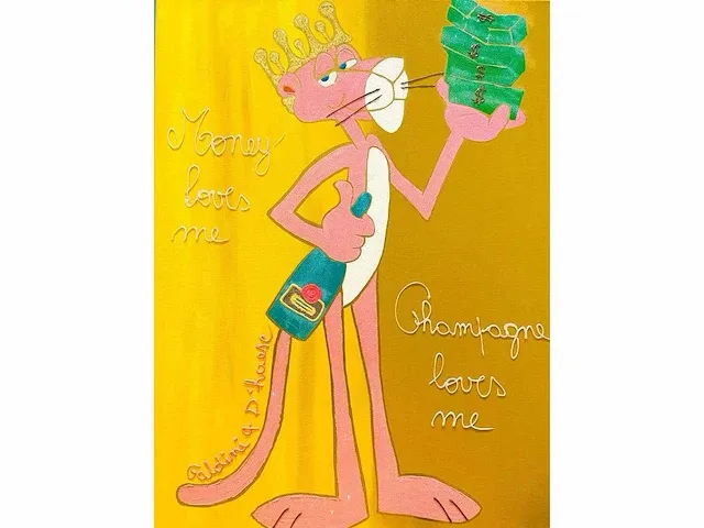 Champagne loves me, hannes d'haese orgineel werk op doek met certificaat - afbeelding 1 van  1