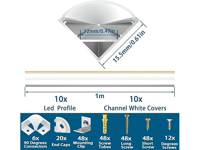 Chesbung led-aluminium profiel (10 x 1m, v-vorm) - afbeelding 3 van  3