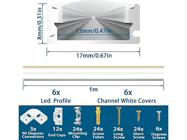 Chesbung led-aluminium profiel (6 x 1m, u-vorm) - afbeelding 4 van  4