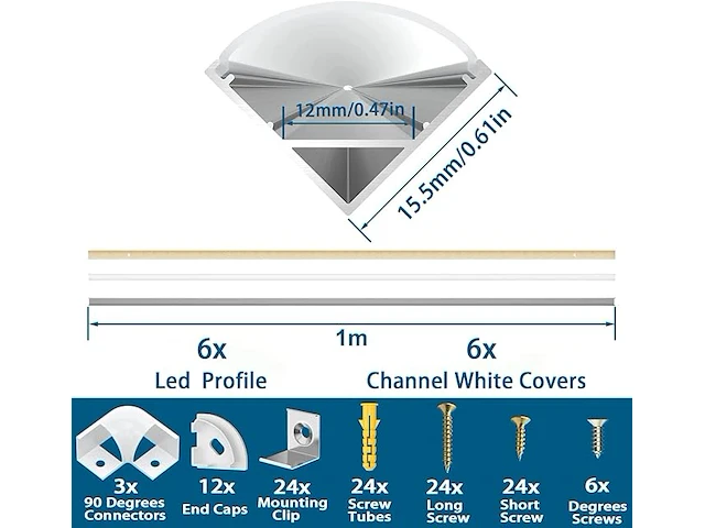 Chesbung led-aluminium profiel (6 x 1m, v-vorm) - afbeelding 3 van  4