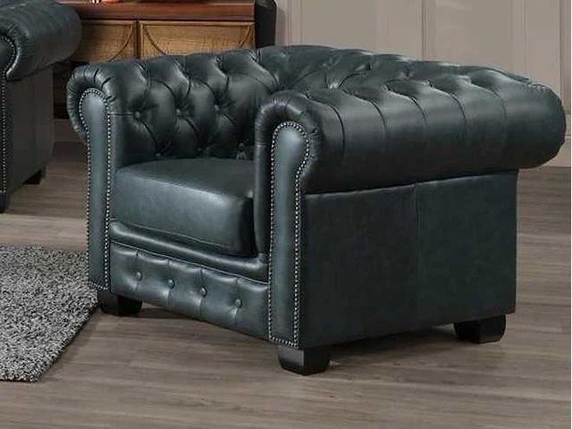 Chesterfield fauteuil - 100% premium buffelleer - verdigris - afbeelding 1 van  6