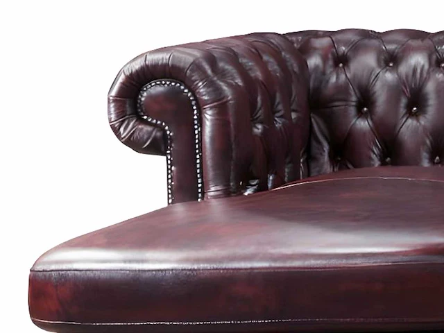 Chesterfield hoekbank 100% buffelleer - bordeaux - rechte hoek - afbeelding 3 van  6
