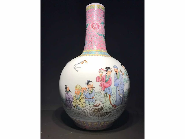 Chinese famille rose bottle vase ‘eight immortals’ - porcelain - china - 20th century - afbeelding 1 van  32