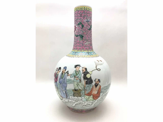 Chinese famille rose bottle vase ‘eight immortals’ - porcelain - china - 20th century - afbeelding 31 van  32