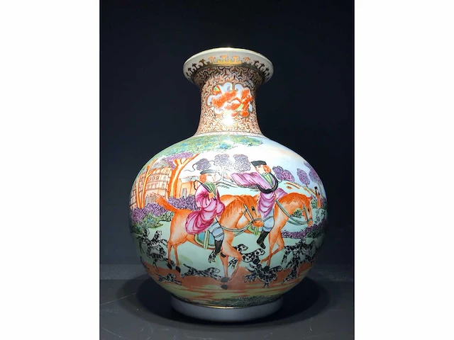 Chinese guangzhou export porcelain vase with hunting scene - european market - (early 20th century) - afbeelding 15 van  34