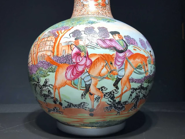 Chinese guangzhou export porcelain vase with hunting scene - european market - (early 20th century) - afbeelding 16 van  34