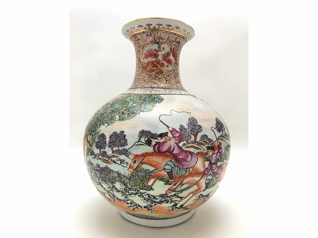 Chinese guangzhou export porcelain vase with hunting scene - european market - (early 20th century) - afbeelding 34 van  34