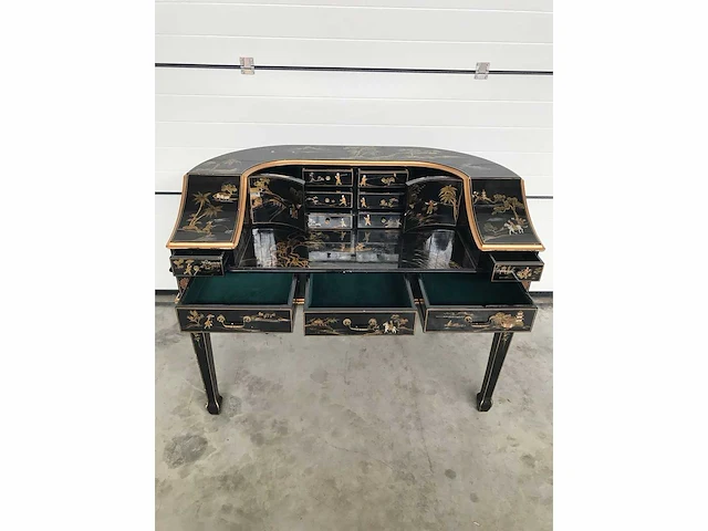 Chinese lacquerware black gold desk with chair - afbeelding 3 van  31