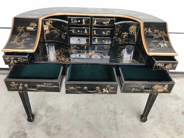 Chinese lacquerware black gold desk with chair - afbeelding 4 van  31