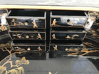Chinese lacquerware black gold desk with chair - afbeelding 6 van  31