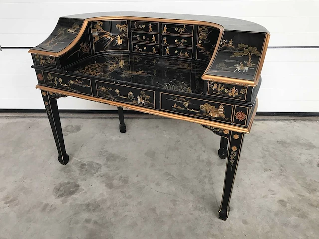 Chinese lacquerware black gold desk with chair - afbeelding 8 van  31
