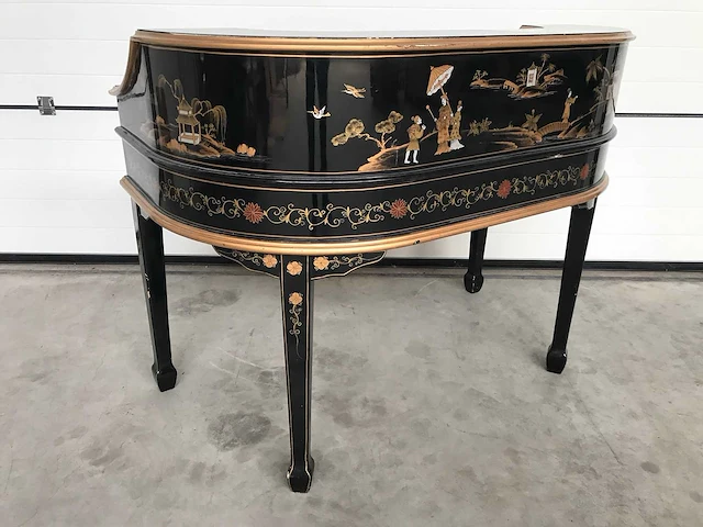 Chinese lacquerware black gold desk with chair - afbeelding 10 van  31