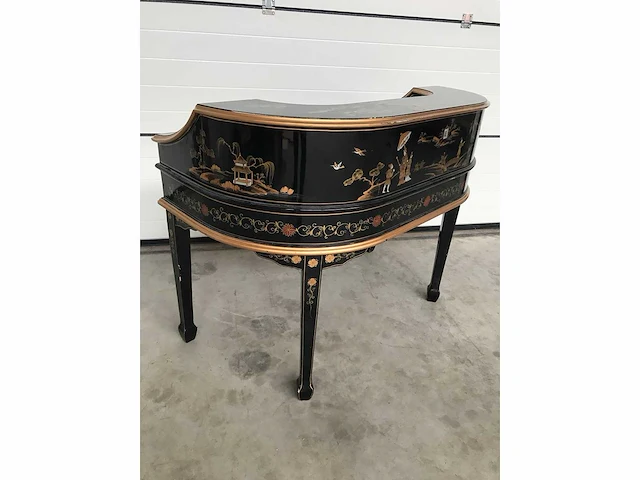 Chinese lacquerware black gold desk with chair - afbeelding 11 van  31
