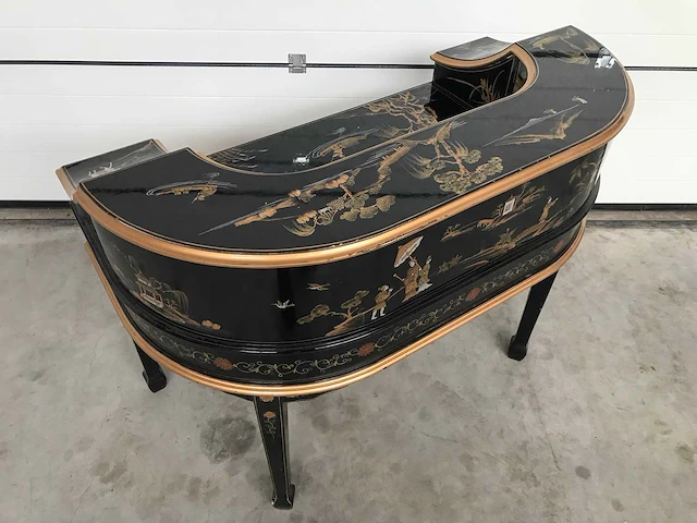 Chinese lacquerware black gold desk with chair - afbeelding 14 van  31