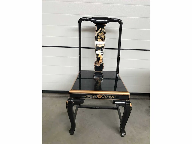 Chinese lacquerware black gold desk with chair - afbeelding 15 van  31
