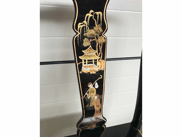 Chinese lacquerware black gold desk with chair - afbeelding 16 van  31