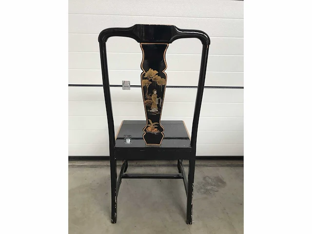 Chinese lacquerware black gold desk with chair - afbeelding 17 van  31